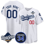 Custom Los Angeles Dodgers ACTIVE PLAYER White 2025 World Series With No. 34 Patch Limited Stitched Baseball Jersey