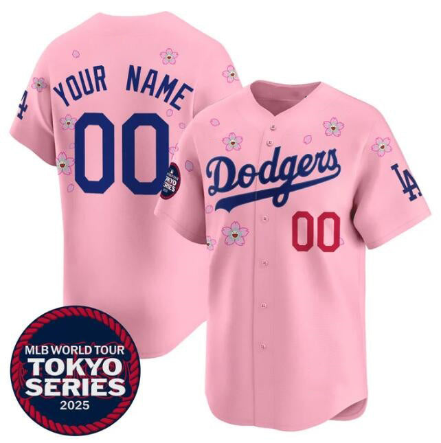 Custom Los Angeles Dodgers Active Player Pink 2025 Tokyo Series Limited Stitched Baseball Jersey
