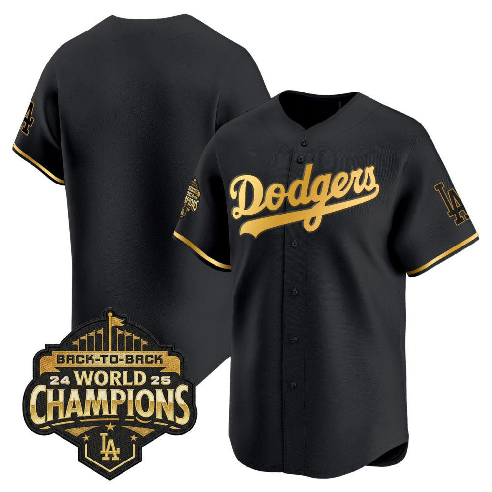 Custom Los Angeles Dodgers Black Gold 2025 Back To Back World Series Champions Jerseys