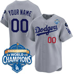 Custom Los Angeles Dodgers Gray 2025 Back-To-Back World Series Collection Stadium Jersey
