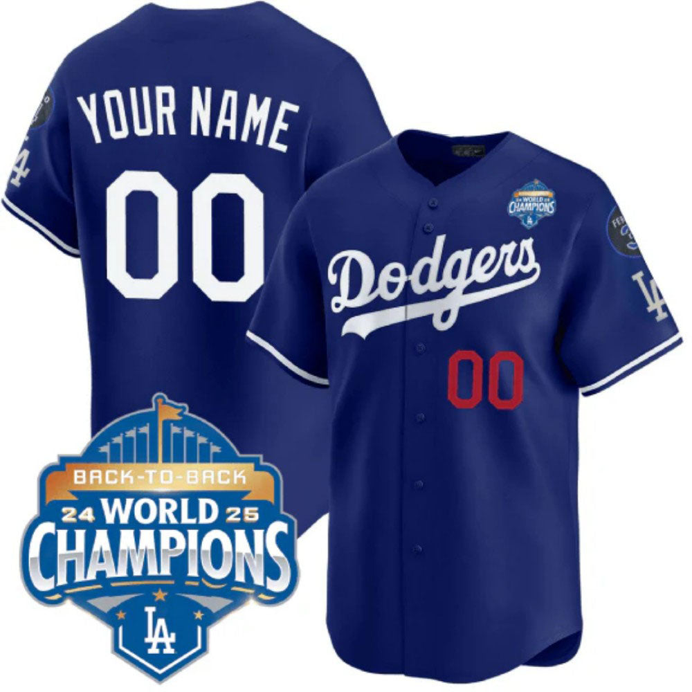 Custom Los Angeles Dodgers Royal 2025 Back-To-Back World Series Collection Stadium Jersey