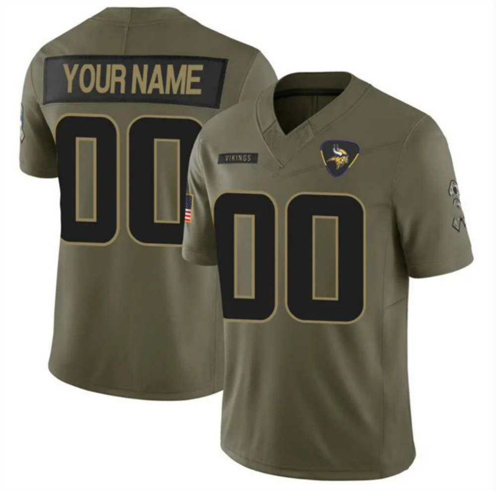 Custom MN.Vikings Olive 2025 F.U.S.E. Salute to Service Limited Stitched Football Jersey