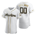 Custom Miami Marlins White Stitched Flex Base Golden Edition Baseball Jersey