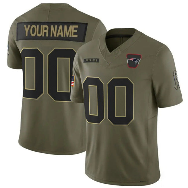 Custom NE.Patriots Olive 2025 F.U.S.E. Salute to Service Limited Stitched Football Jersey Marou