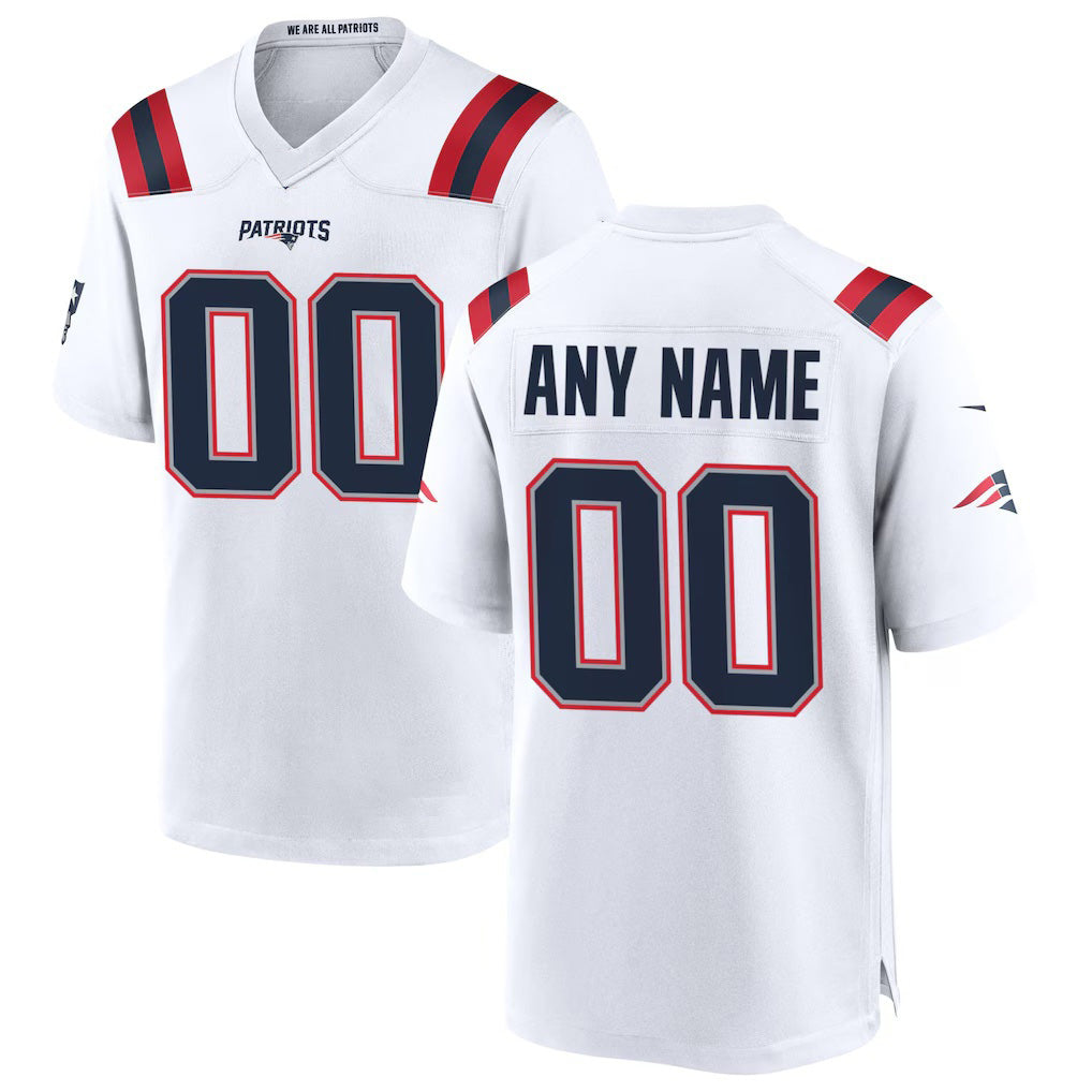 Custom NE.Patriots White Game Football Jersey Marou