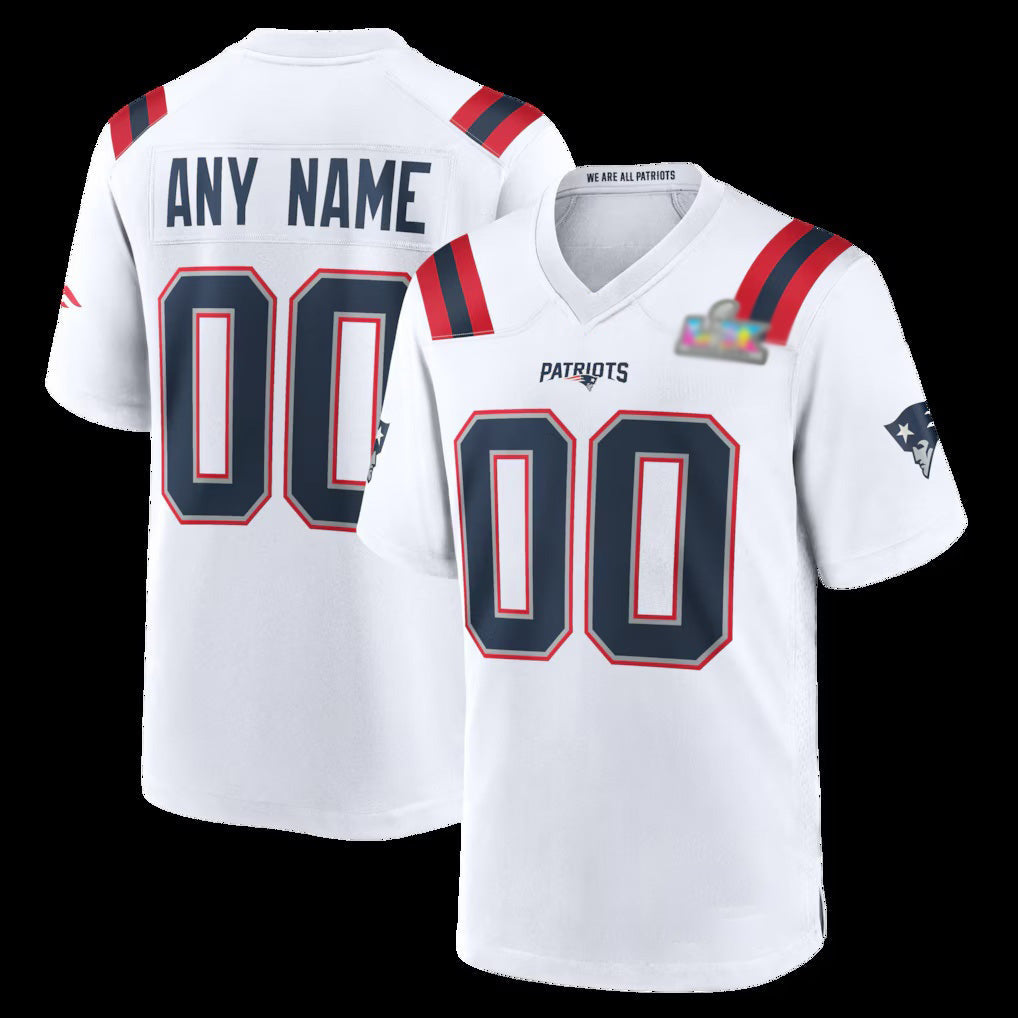 Custom NE.Patriots White LX Game Football Jersey Marou