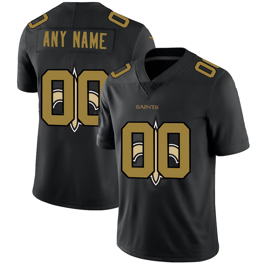 Custom NO.Saints Black Team Logo Dual Overlap Limited Football Jersey Marou