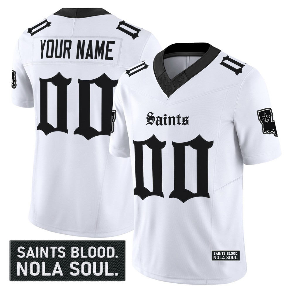 Custom New Orleans Saints White Gothic Vieux Carré Edition F.U.S.E. Vapor Limited Stitched Football Jersey