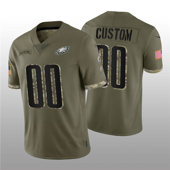 Custom P.Eagles ACTIVE PLAYER 2022 Olive Salute To Service Limited Stitched Football Jersey Marou