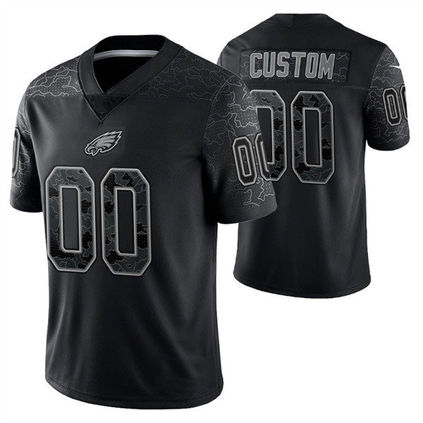 Custom P.Eagles Active Player Black Reflective Limited Stitched Football Jersey Marou