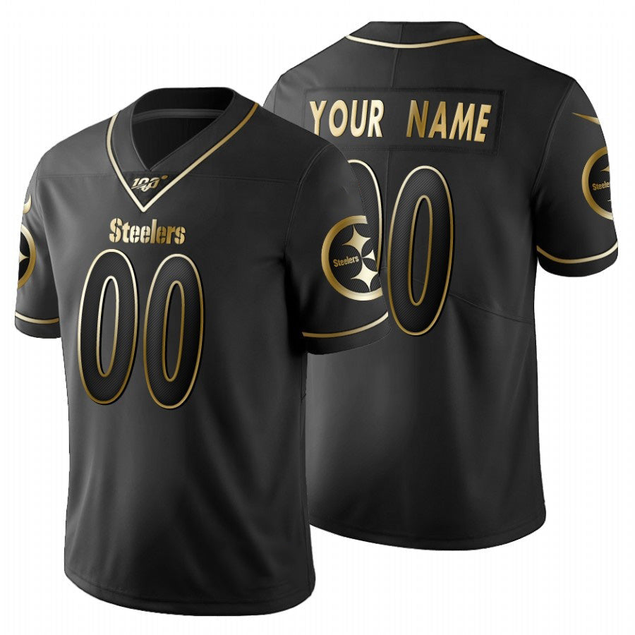 Custom P.Steelers Black Golden Limited 100 Football Jersey Marou