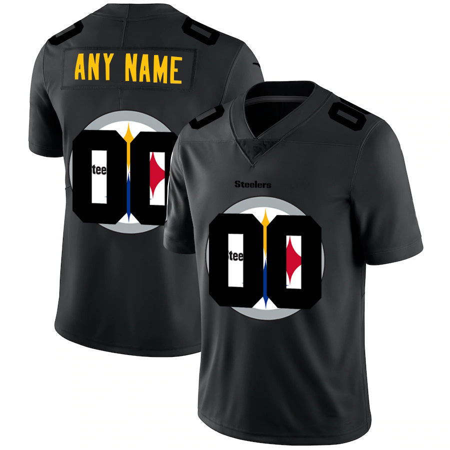 Custom P.Steelers Black Team Logo Dual Overlap Limited Football Jersey Marou