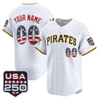 Custom Pittsburgh Pirates White USA 250 Fourth of July Vapor Premier Limited Jersey - All Stitched Baseball Jersey