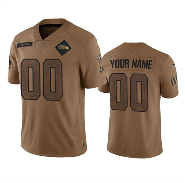 Custom S.Seahawks Active Player 2023 Brown Salute To Service Limited Stitched Football Jersey Marou