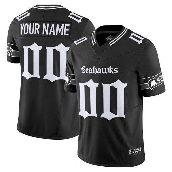 Custom S.Seahawks Active Player Black 2025 F.U.S.E. 'Gothic Rain City Shadows Edition' Vapor Limited Stitched Football Jersey Marou