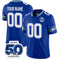 Custom S.Seahawks Active Player Royal 2025 F.U.S.E 50th Anniversary Patch Throwback Vapor Limited Stitched Football Jersey Marou