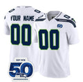 Custom S.Seahawks Active Player White 2025 F.U.S.E. 50th Anniversary Patch Vapor Limited Stitched Football Jersey Marou