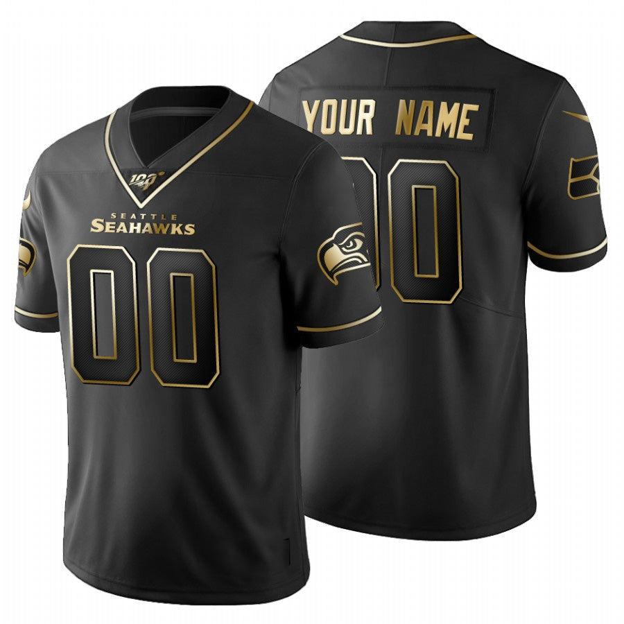 Custom S.Seahawks Black Golden Limited 100 Football Jersey Marou