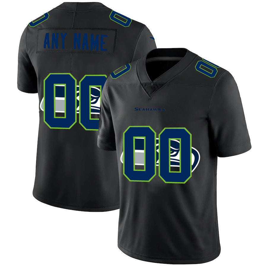Custom S.Seahawks Black Team Logo Dual Overlap Limited Football Jersey Marou