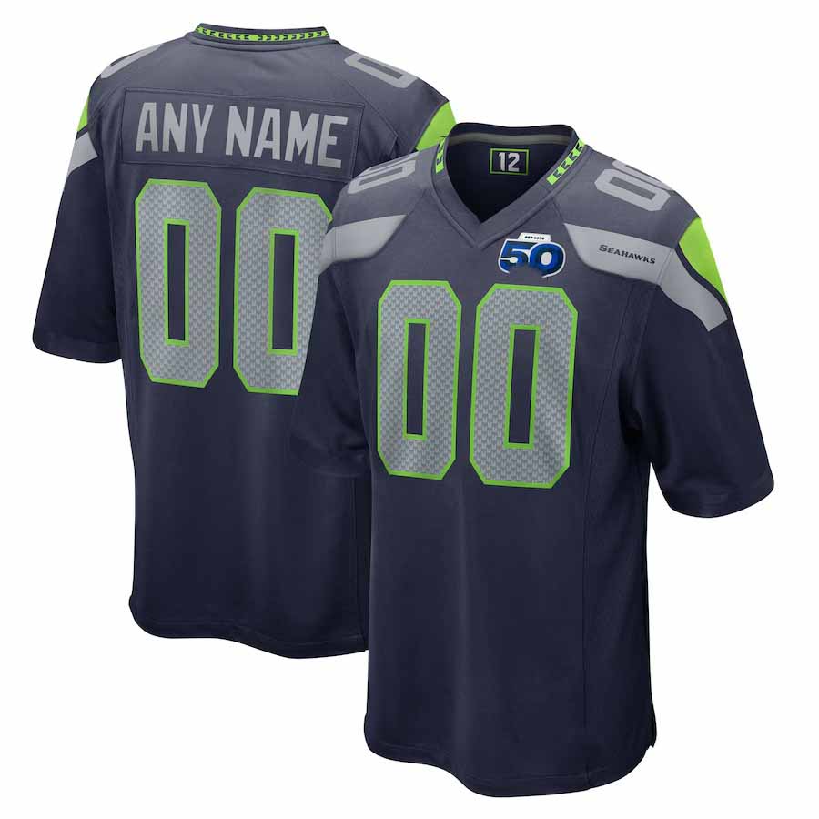 Custom S.Seahawks College Navy 50th Season Team Game Jersey
