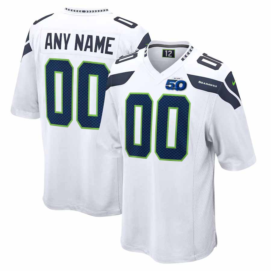 Custom S.Seahawks White 50th Season Away Game Jersey