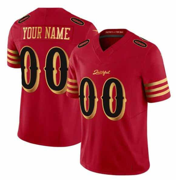 Custom SF.49ers Active Player Red Gold 2025 F.U.S.E. “Rivalriesâ€?Vapor Limited Stitched Jersey