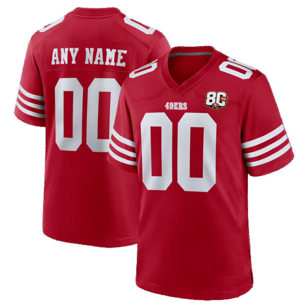Custom SF.49ers Scarlet 80th Anniversary Game Football Jersey