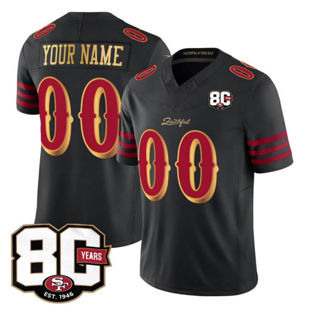 Custom San Francisco 49ers Black 80th Anniversary Patch Rivalries F.U.S.E. Vapor Limited Football Stitched Jersey