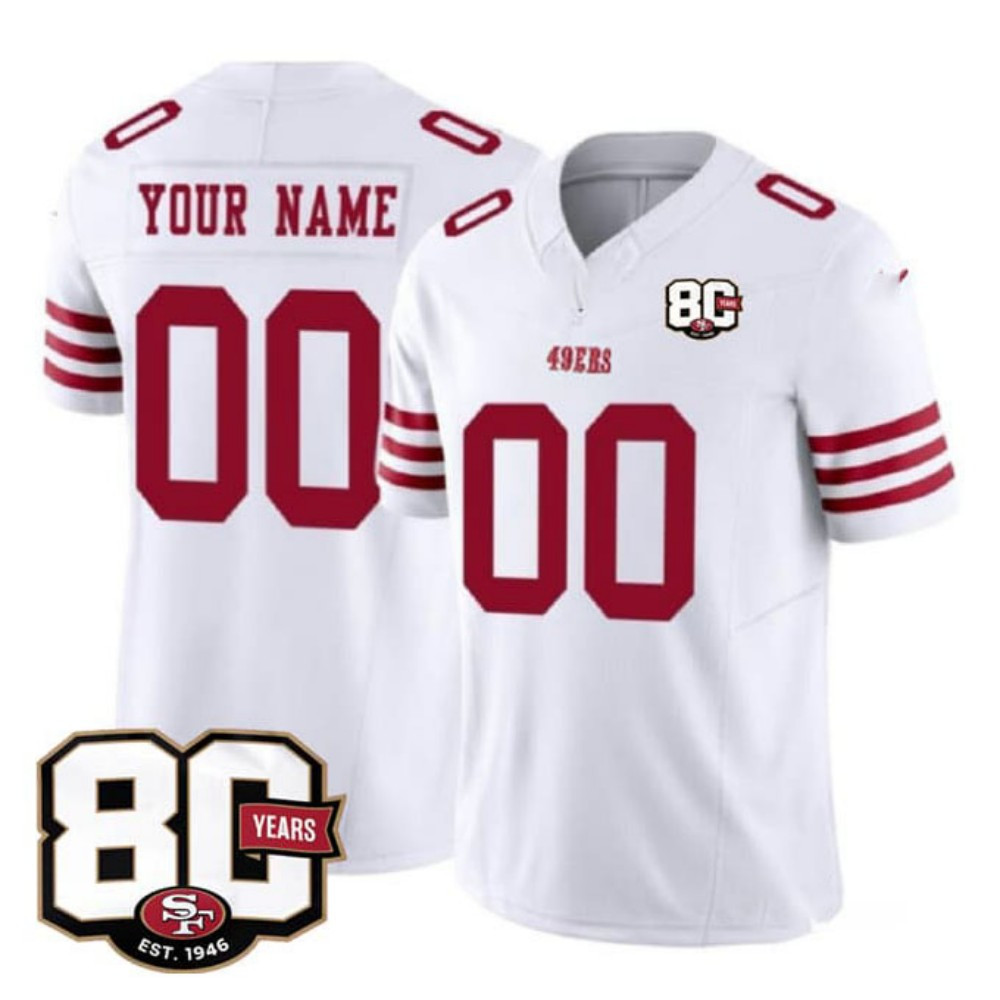 Custom San Francisco 49ers White 80th Anniversary Patch F.U.S.E. Vapor Limited Football Stitched Jersey