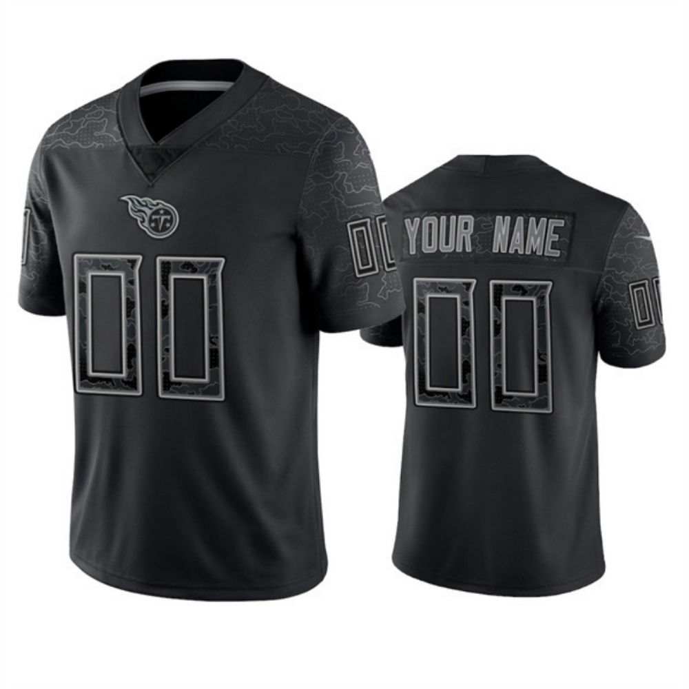 Custom T.Titans Black Reflective Limited Stitched Football Jersey