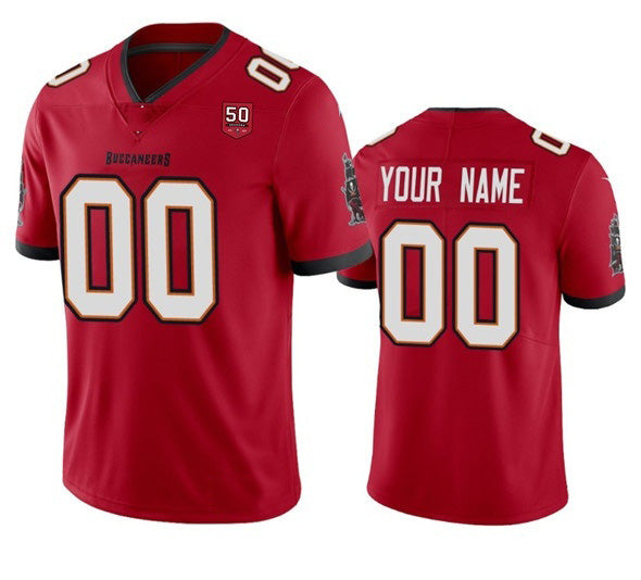Custom TB.Buccaneers Active Player Red 2025 50th Anniversary Patch Vapor Limited Stitched Football Jersey Marou