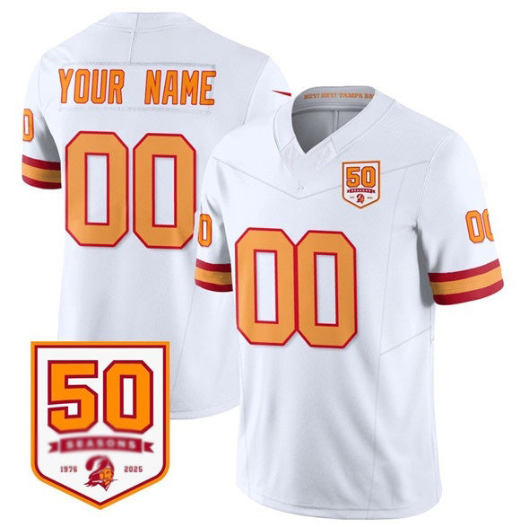 Custom TB.Buccaneers Active Player White 2025 F.U.S.E. 50th Anniversary Patch Vapor Limited Stitched Football Jersey Marou
