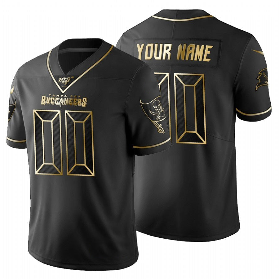 Custom TB.Buccaneers Black Golden Limited 100 Football Jersey Marou