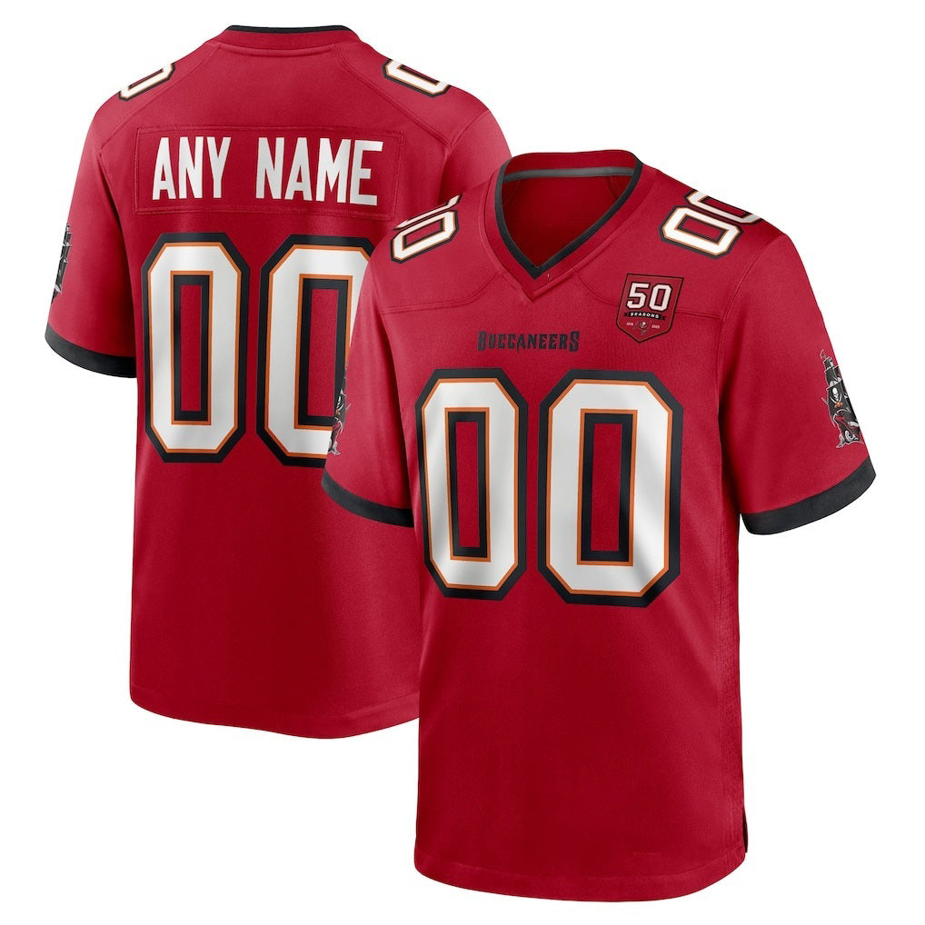 Custom TB.Buccaneers Red 50th Season Game Football Jersey Marou