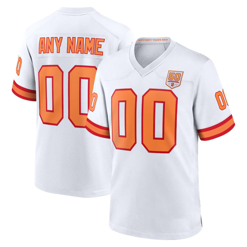 Custom TB.Buccaneers '76 White 50th Season Game Football Jersey Marou