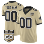 Custom New Orleans Saints Gold Gameday Golds 60th Anniversary Patch Vapor Football Stitched Jersey