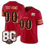 Custom San Francisco 49ers Red Gold 80th Anniversary Patch Rivalries F.U.S.E. Vapor Limited Football Stitched Jersey