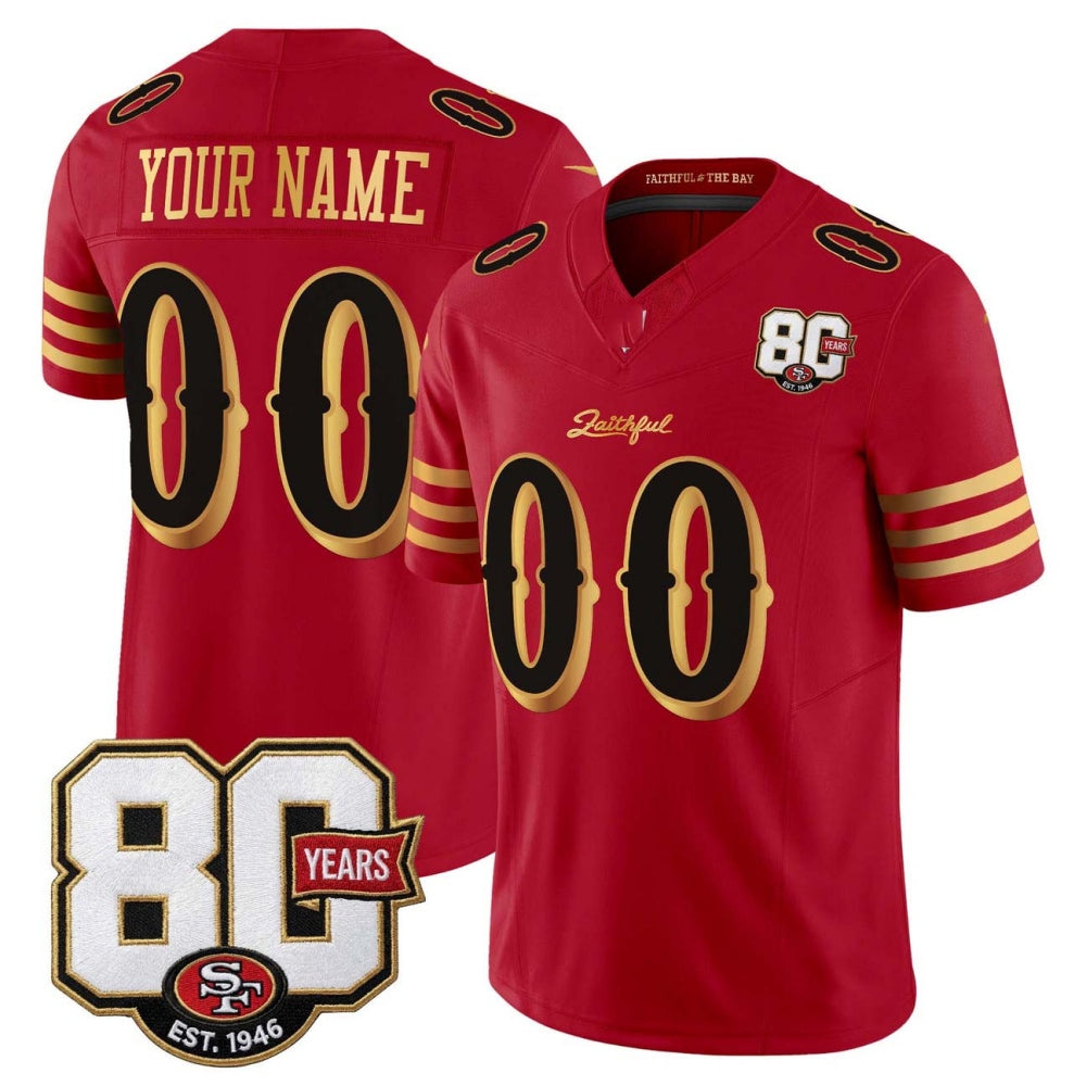 Custom San Francisco 49ers Red Gold 80th Anniversary Patch Rivalries F.U.S.E. Vapor Limited Football Stitched Jersey