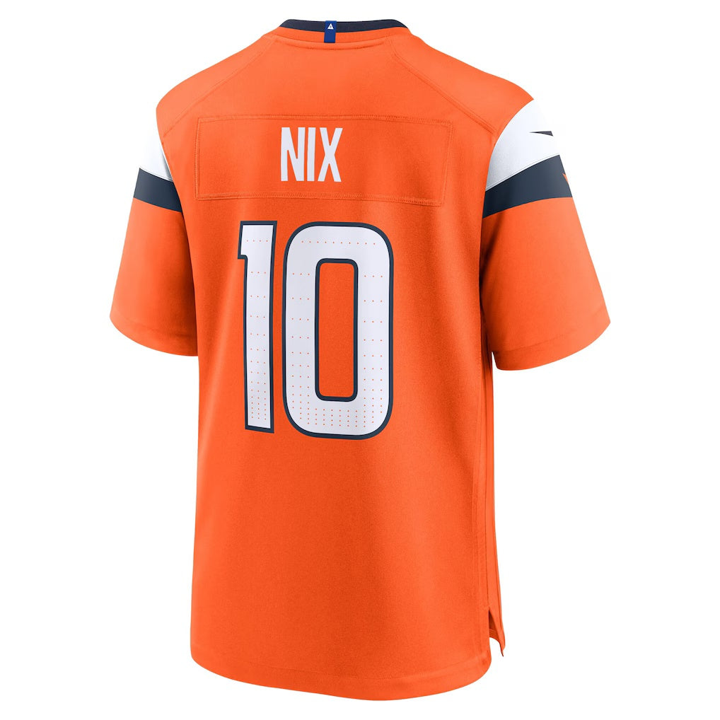 D.Broncos #10 Bo Nix Orange Game Stitched Football American Jersey