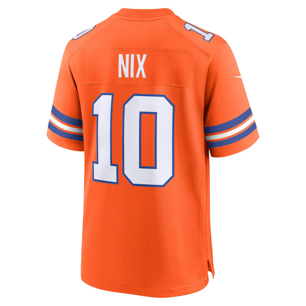 D.Broncos #10 Bo Nix Orange Mile High Collection 1977 Throwback Player Game Stitched Football American Jersey