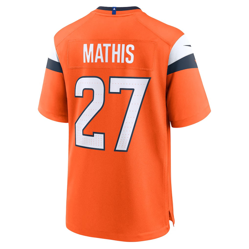 D.Broncos #27 Damarri Mathis Orange Team Game Stitched Football American Jersey