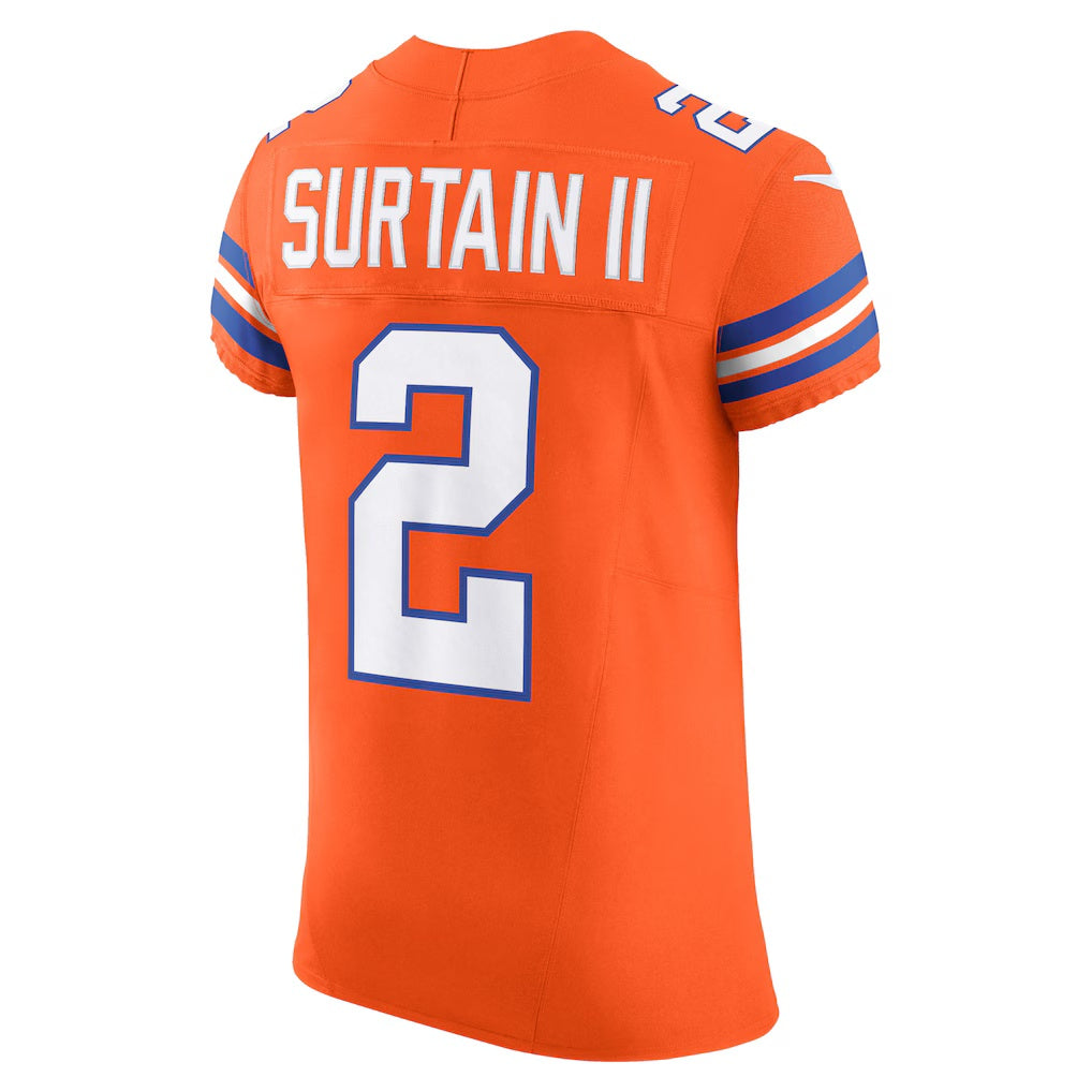 D.Broncos #2 Patrick Surtain II Orange Vapor F.U.S.E. Elite Jersey Vapor F.U.S.E. Elite Stitched Football American Jersey
