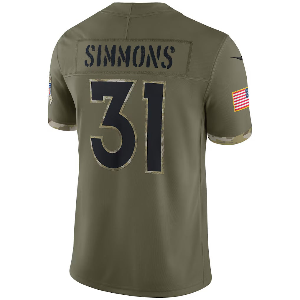 D.Broncos #31 Justin Simmons Olive  Salute To Service Limited Stitched Football American Jersey