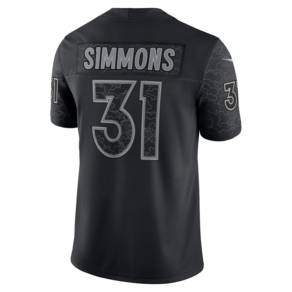 D.Broncos #31 Justin Simmons RFLCTV Limited Jersey - Black Stitched Football American Jersey
