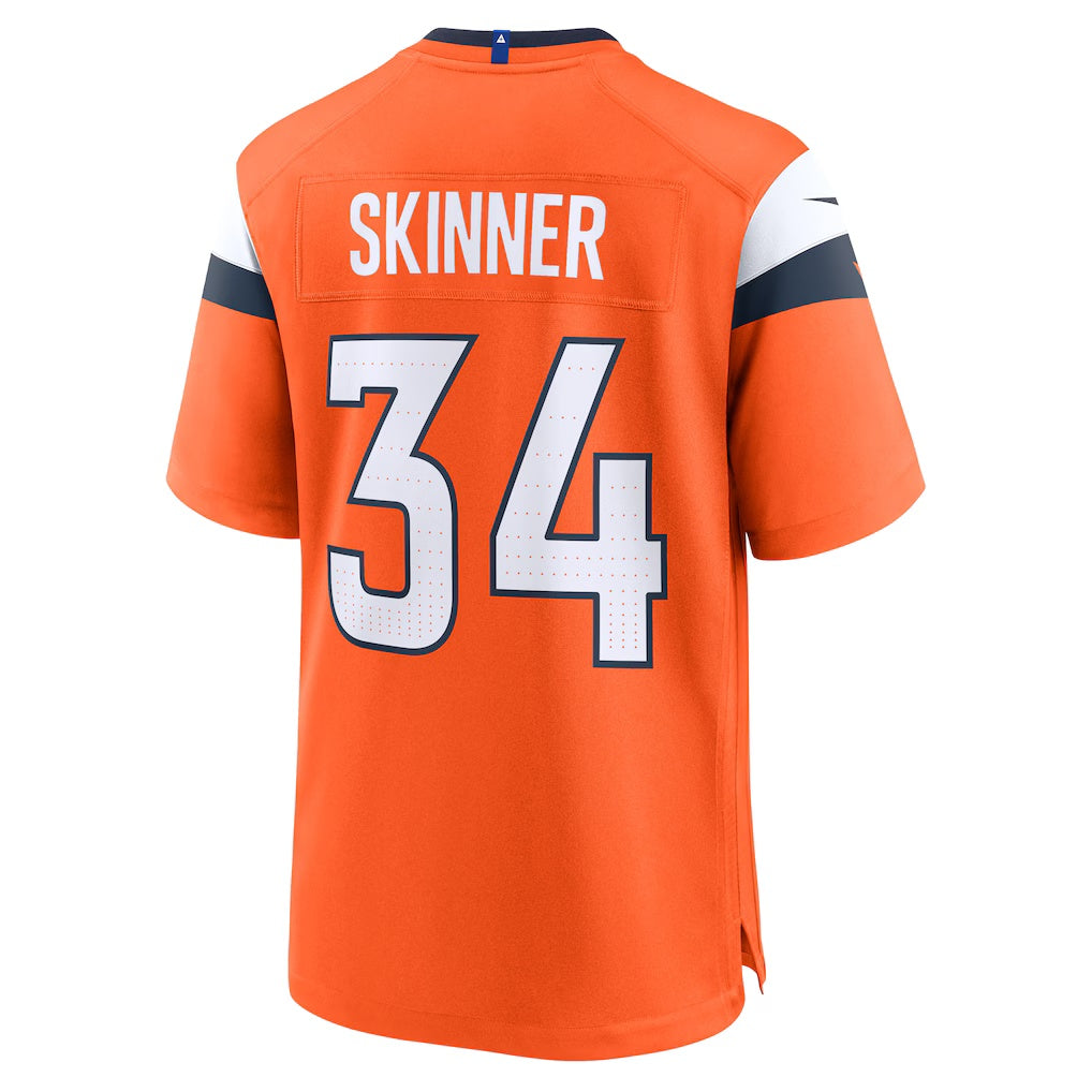 D.Broncos #34 JL Skinner Orange Team Game Stitched Football American Jersey