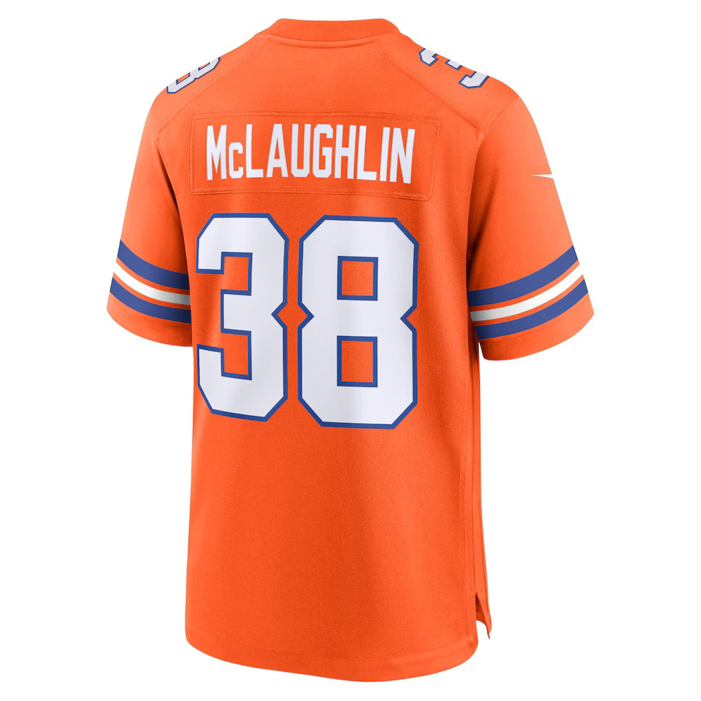 D.Broncos #38 Jaleel McLaughlin Orange Mile High Collection 1977 Throwback Player Game Stitched Football American Jersey