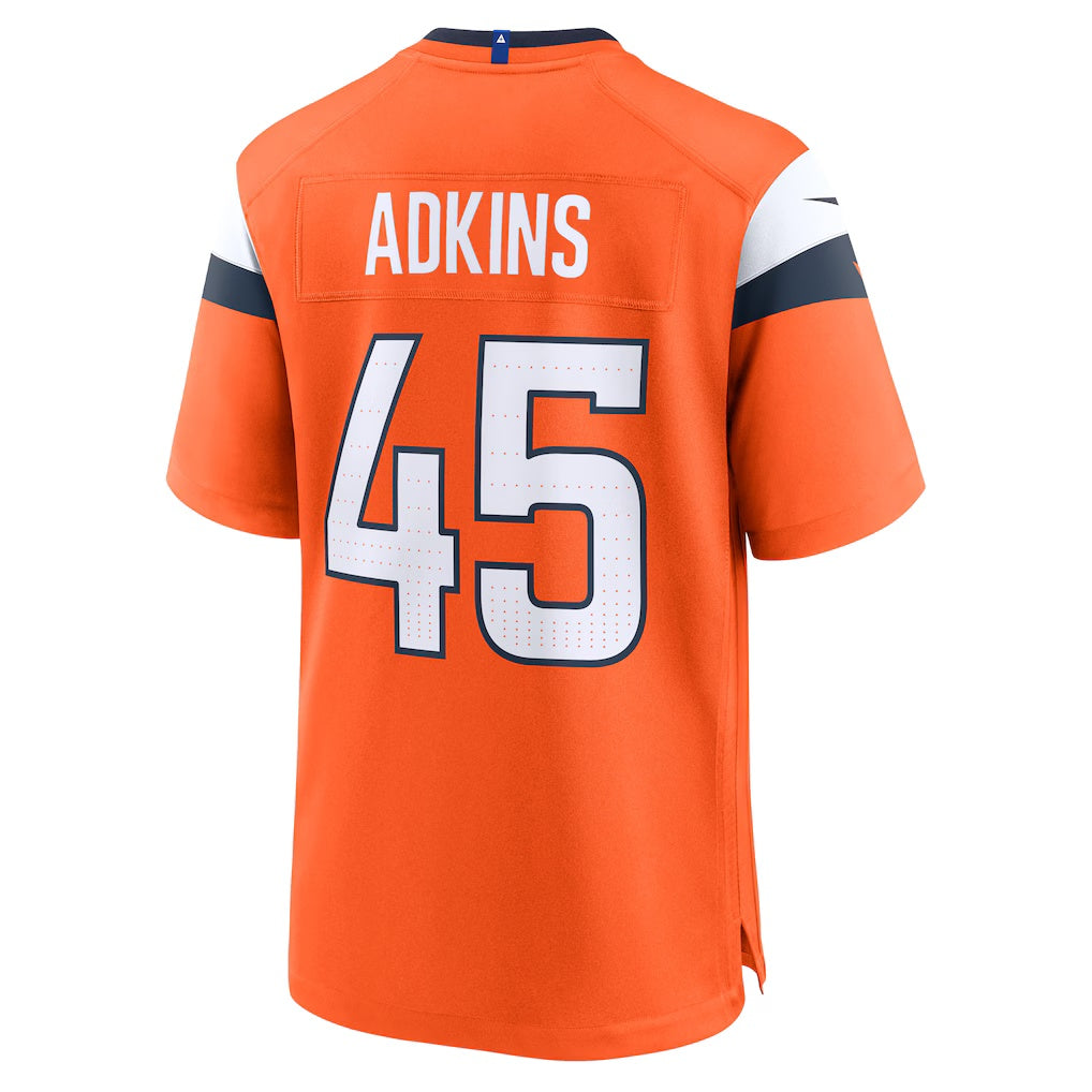 D.Broncos #45 Nate Adkins Orange Team Game Stitched Football American Jersey