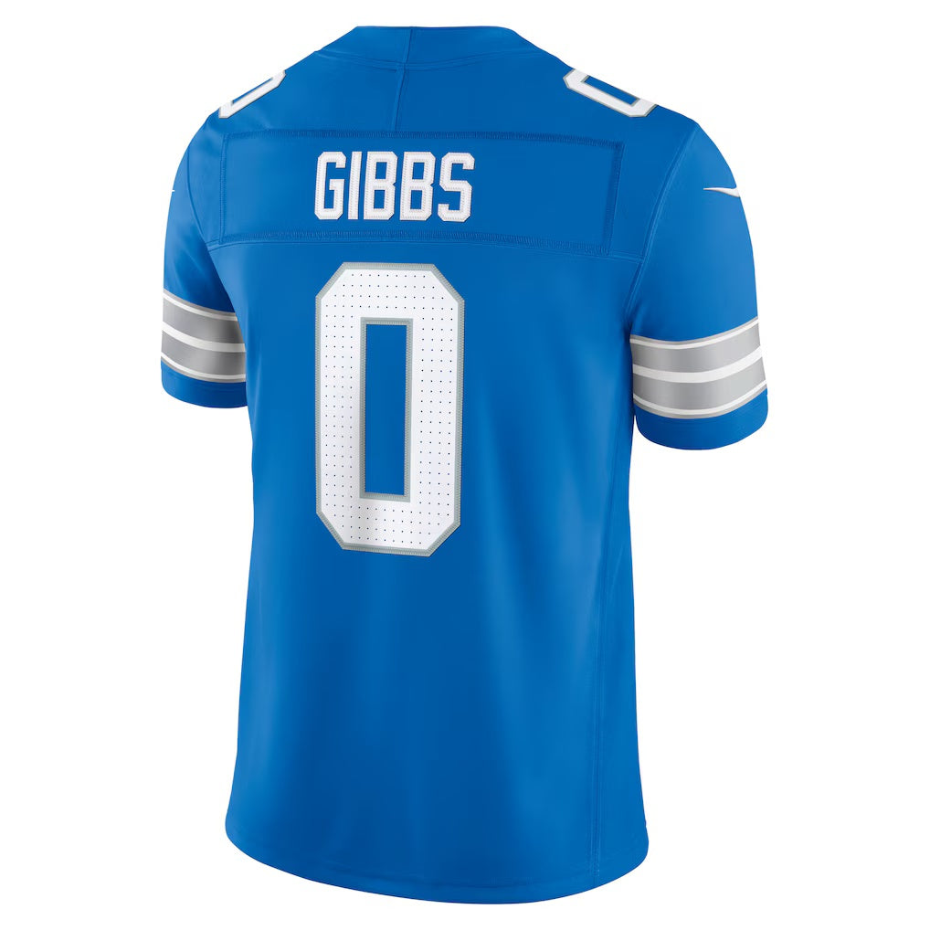 D.Lions #0 Jahmyr Gibbs Blue Team Vapor F.U.S.E. Stitched Limited Football Jersey