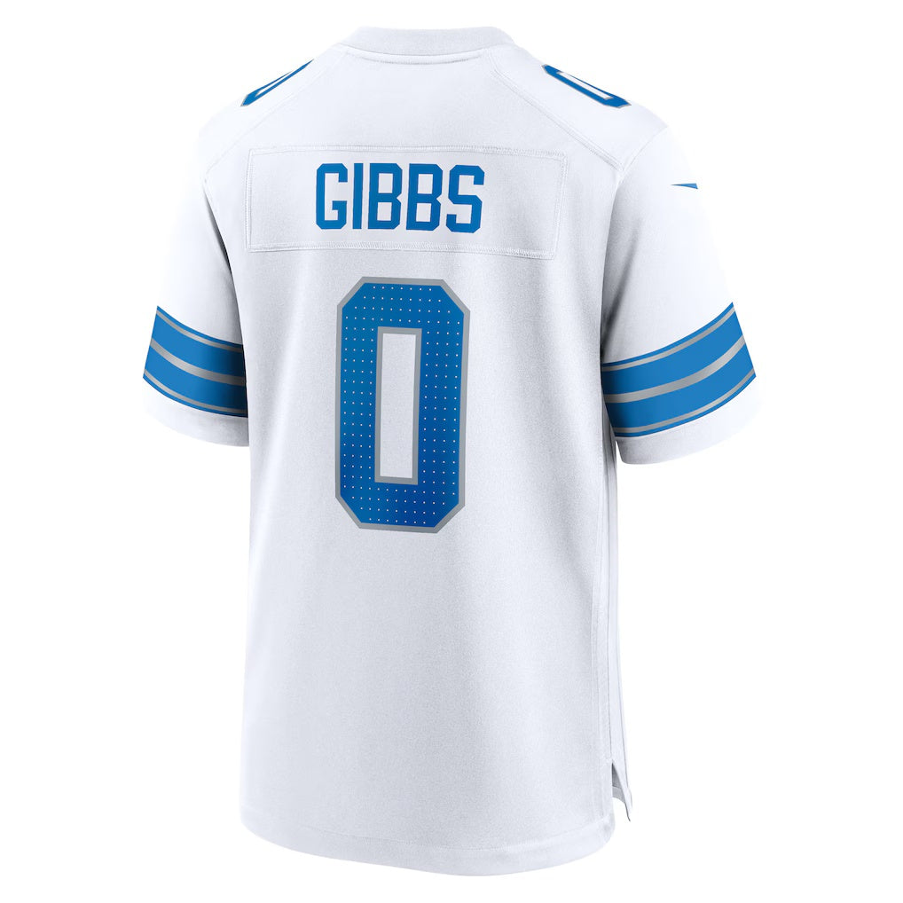 D.Lions #0 Jahmyr Gibbs White Game Player Stitched Football American Jersey
