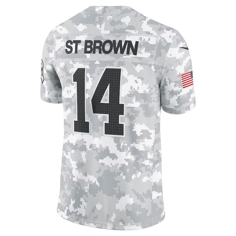 D.Lions #14 Amon-Ra St. Brown Arctic Camo 2024 Salute to Service Limited Stitched Football American Jersey